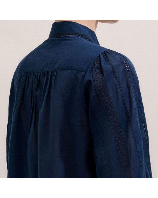 ME+EM Blue Cotton Voile Broderie Detail Shirt