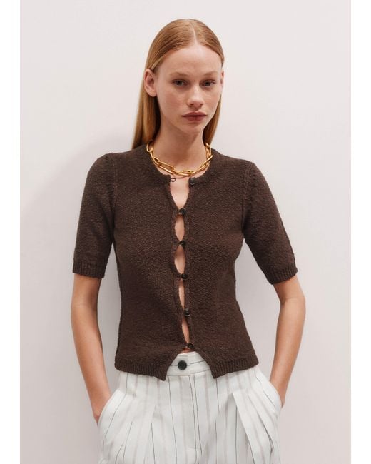 ME+EM Brown Bouclé Buttoned Tee