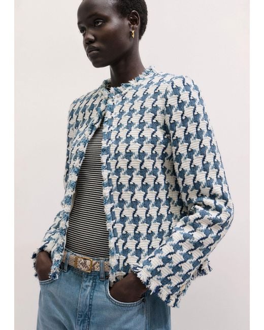 ME+EM Blue Statement Houndstooth Short Jacket-Soft