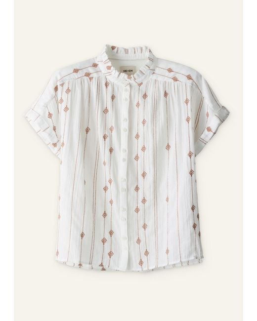 ME+EM White Cotton Geo Leaves Embroidery Blouse Soft-Cinnamon