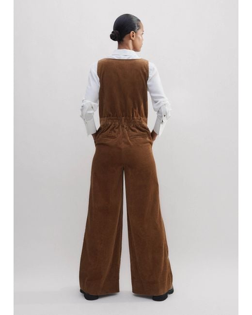 ME+EM Brown Cord Wide-Leg Layering Jumpsuit