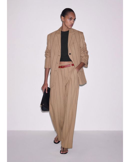 ME+EM Orange Intelligently Oversized Pinstripe Blazer Tan