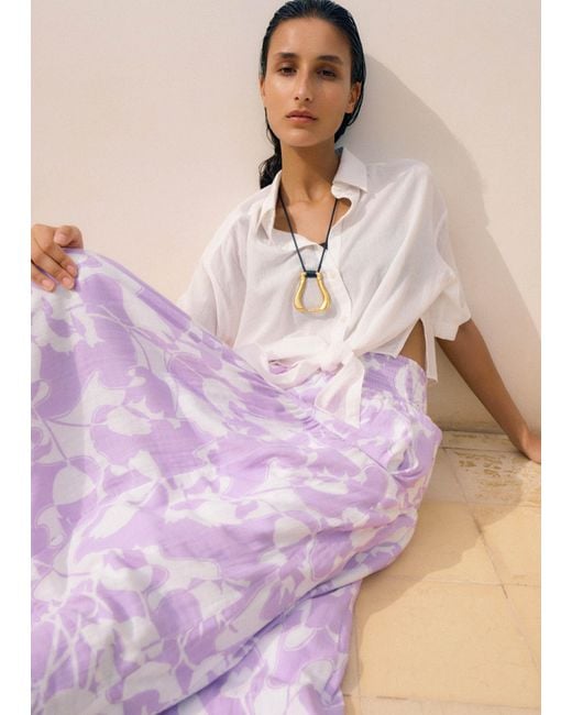 ME+EM Pink Cheesecloth Tulip Print Midi Skirt
