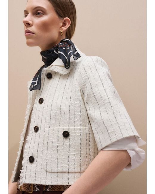 ME+EM Natural Textured Stripe Cropped Jacket