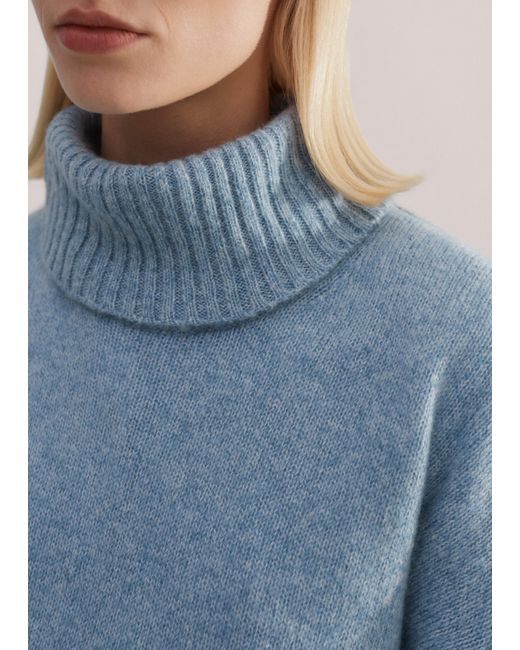 ME+EM Blue Merino Cashmere Silk Mouliné Crop Sweater + Snood
