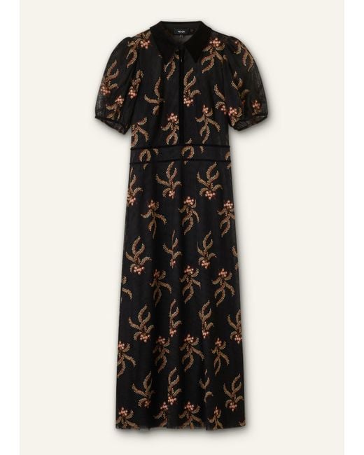 ME+EM Black Autumn Floral Embroidery Maxi Dress + Slip/Multi