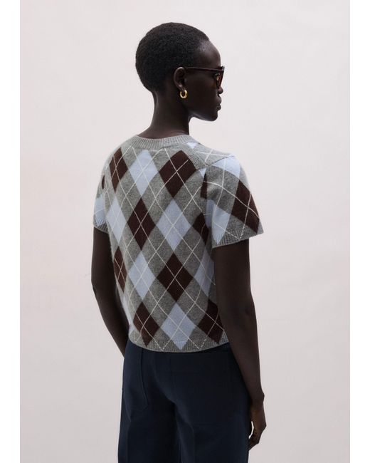 ME+EM Blue Cashmere Argyle Baby Tee