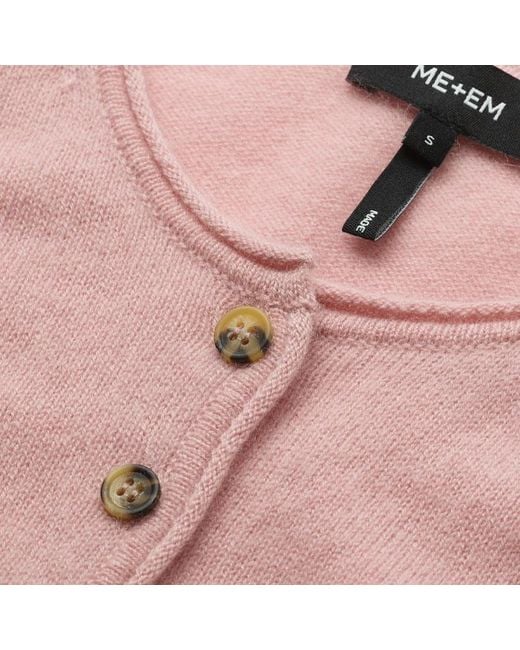 ME+EM Pink Cashmere Roll Trim Straight Cardigan