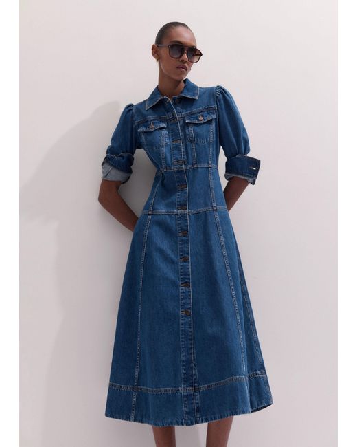 ME+EM Blue Panelled Fit And Flare Midi Dress