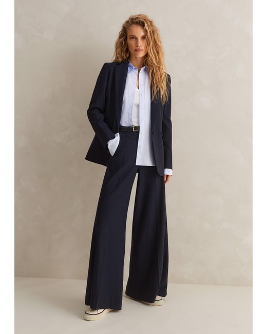 ME+EM Blue Wool-blend Exaggerated Flare Trouser