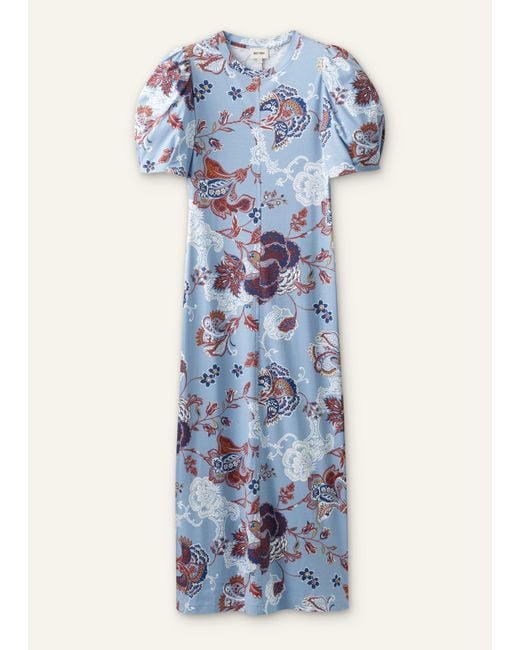 ME+EM Blue Grand Paisley Print Pouf Sleeve Maxi Dress