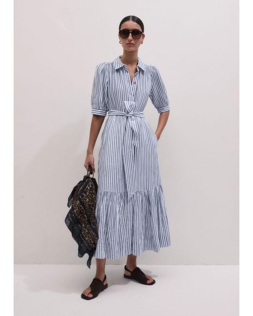 ME+EM Purple Cheesecloth Stripe Midi Shirt Dress + Belt