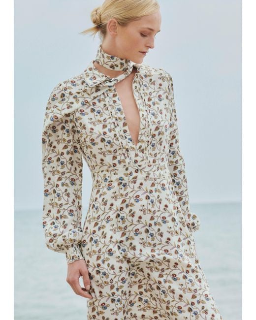 ME+EM Natural Jacquard Cottage Garden Print Maxi Shirt Dress + Belt