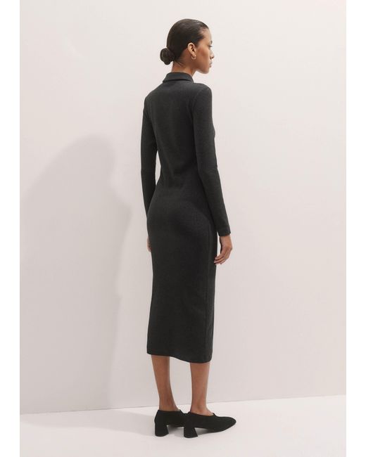 ME+EM Natural Ultimate Rib Shirt Midi Dress Charcoal Mélange