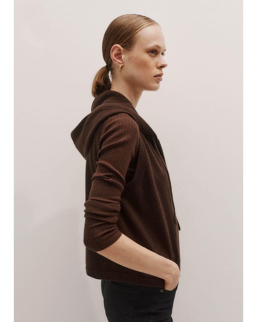 ME+EM Brown Cashmere Sleeveless Relaxed Zip Hoody Espresso