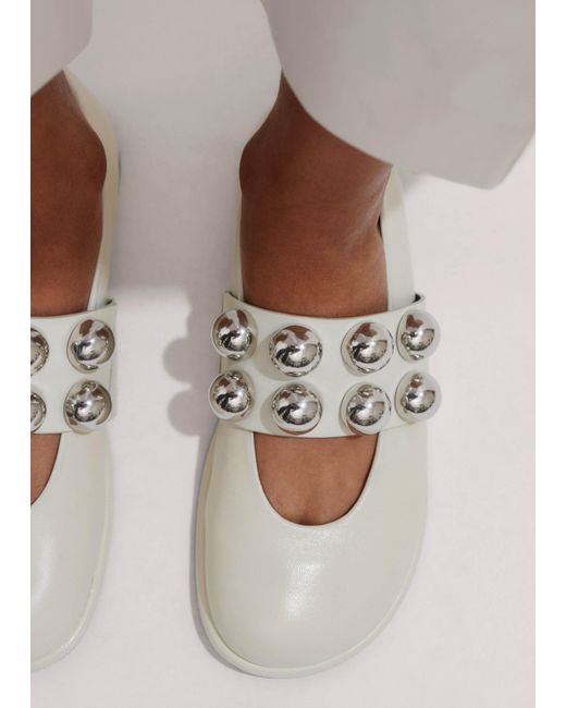 ME+EM Natural Oversized Stud Ballerina Flat