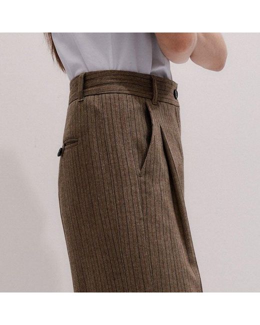 ME+EM Brown Straight Pinstripe Pleat Front Pant Mocha