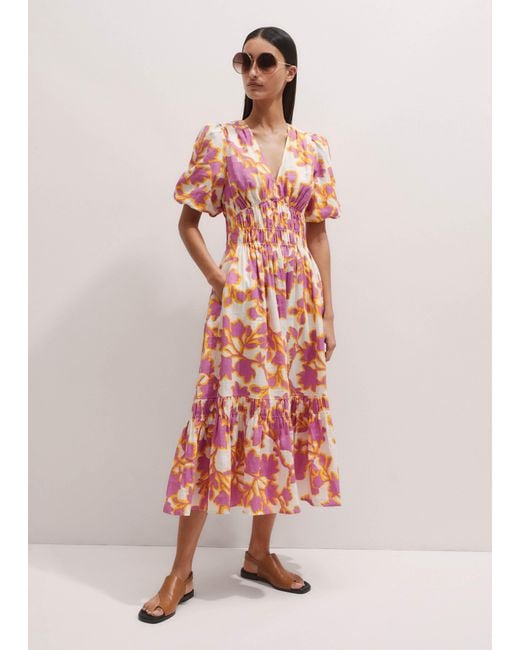 ME+EM Pink Cheesecloth Shadow Paradise Print Midi Dress
