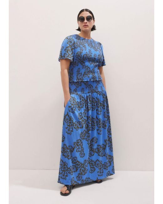 ME+EM Blue Stencil Bloom Print Smock Top