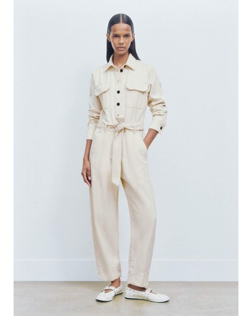 ME+EM White Cotton Herringbone Utility Jumpsuit