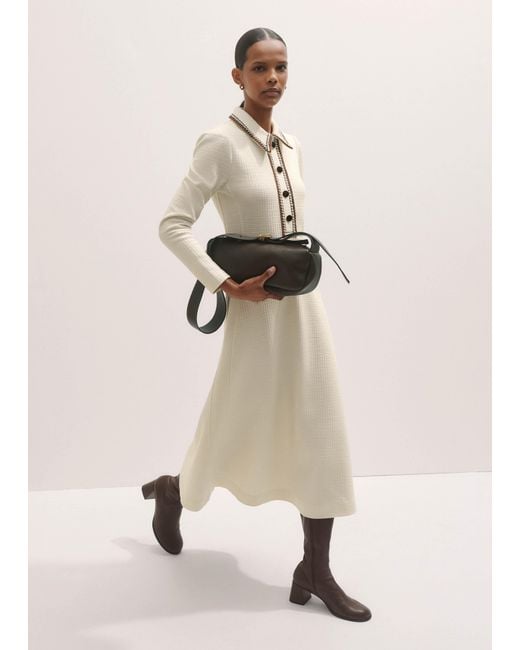 ME+EM Natural Crochet Trim Fit And Flare Midi Dress