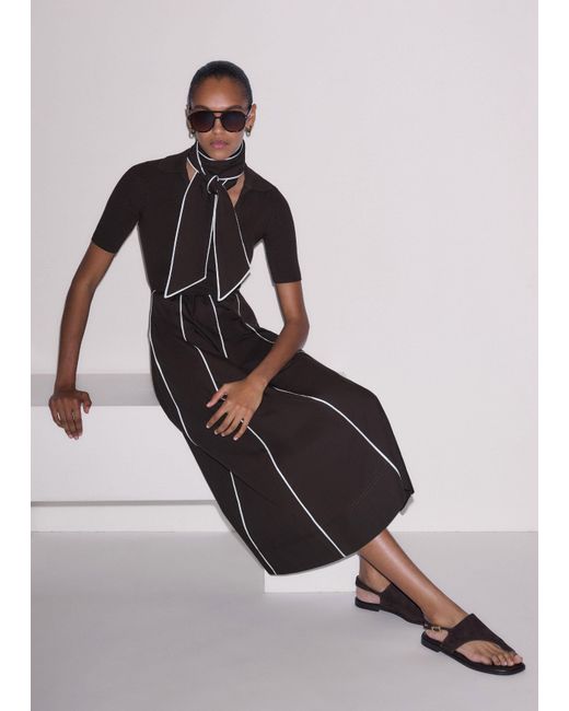 ME+EM Multicolor Mixed Media Fit And Flare Midi Dress + Belt-Light Cream
