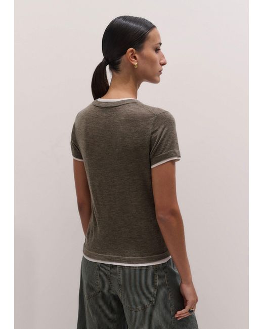 ME+EM Gray Barely There Contrast Trim Knit Baby Tee Pebble-Soft