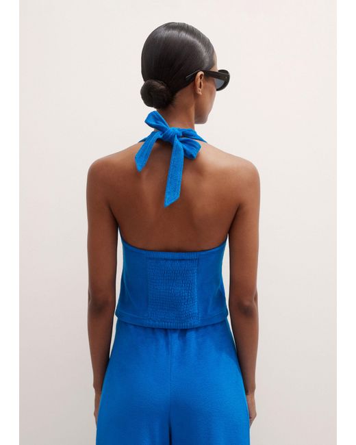 ME+EM Blue Towelling Halterneck Crop Top
