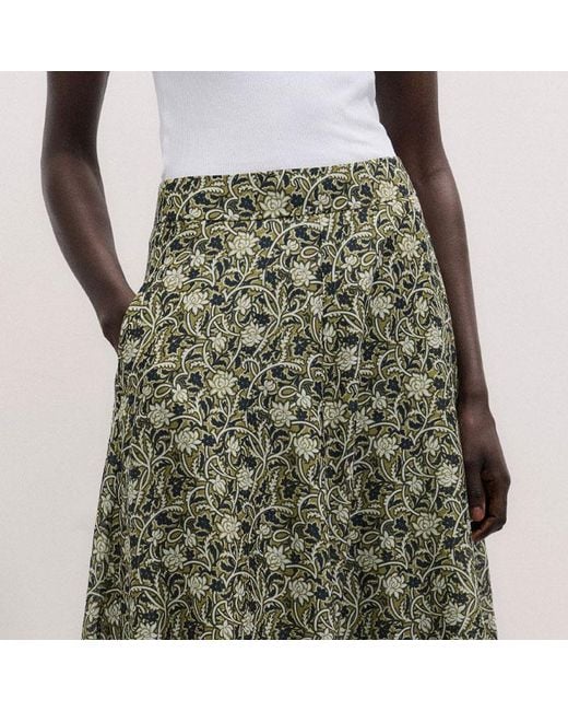 ME+EM White Silk Cotton Overgrown Floral Print Maxi Skirt-Multi