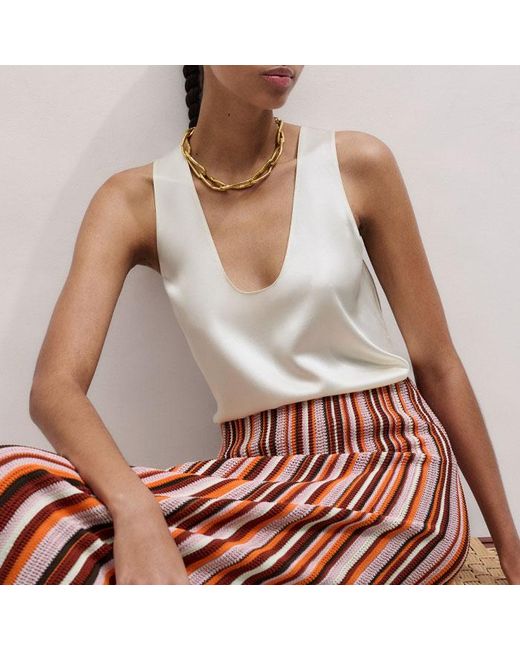 ME+EM White Metallic Textured Stripe Knit Maxi Skirt