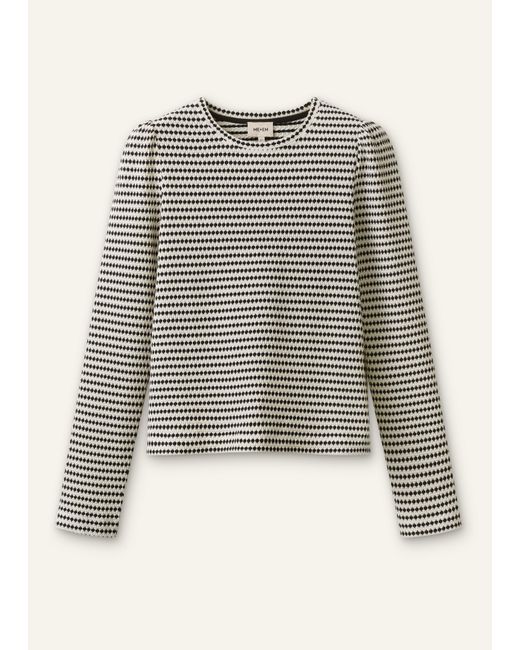 ME+EM Black Textured Stripe Puff Sleeve Top Cream