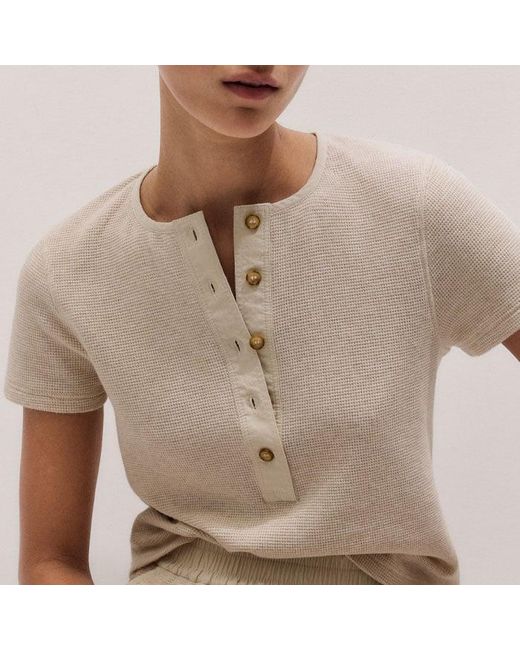 ME+EM Natural Button Down Waffle Baby Tee
