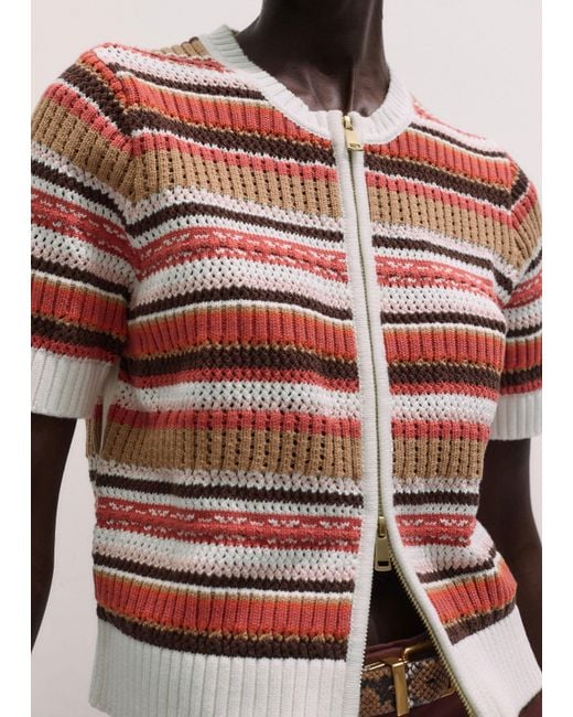 ME+EM Textured Stripe Straight Zip Tee Cinnamon Multi