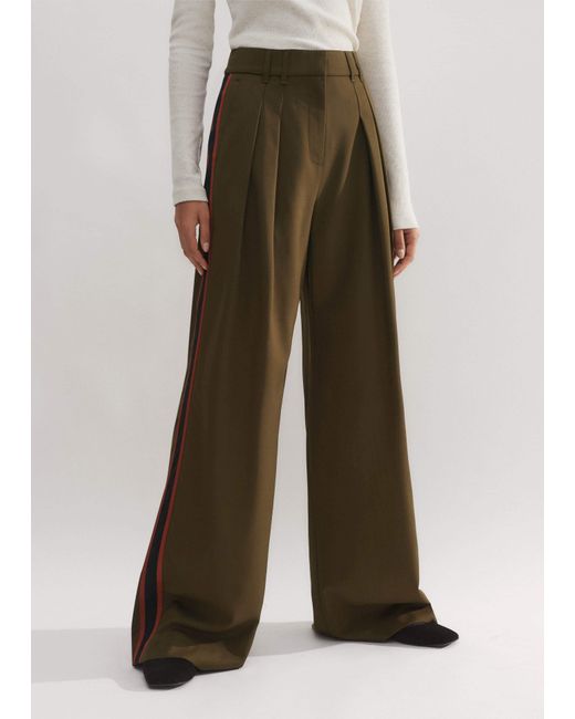 ME+EM Green Wool Sharp Pleat Front Wide-Leg Trouser Deep Autumn