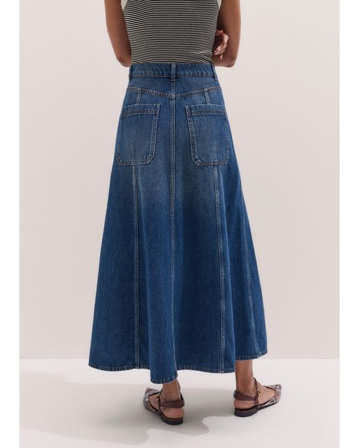 ME+EM Blue Panelled Denim Maxi Skirt