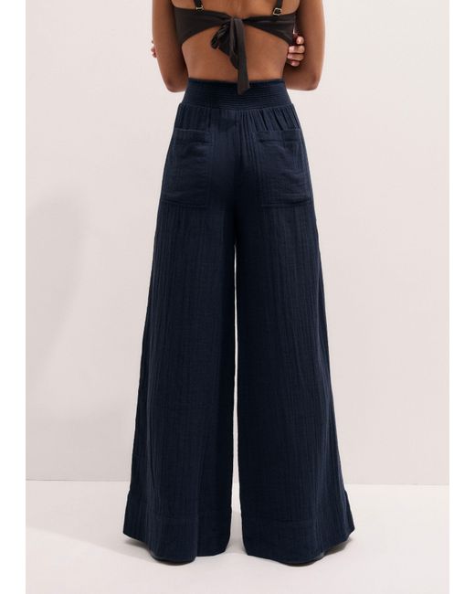 ME+EM Blue Cheesecloth Wide-Leg Trouser