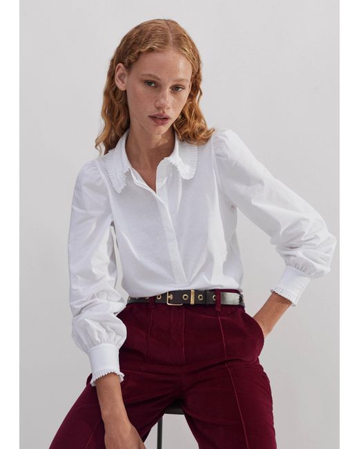 ME+EM White Pleat Detail Cotton Jersey Layering Shirt