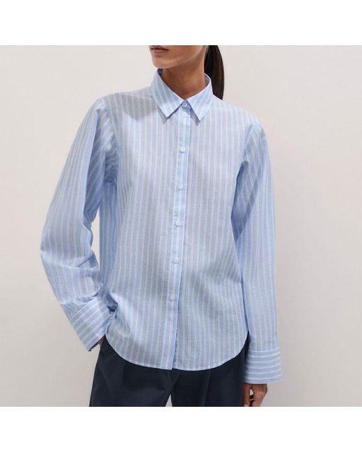 ME+EM Blue Cotton Voile Relaxed Forever Stripe Shirt