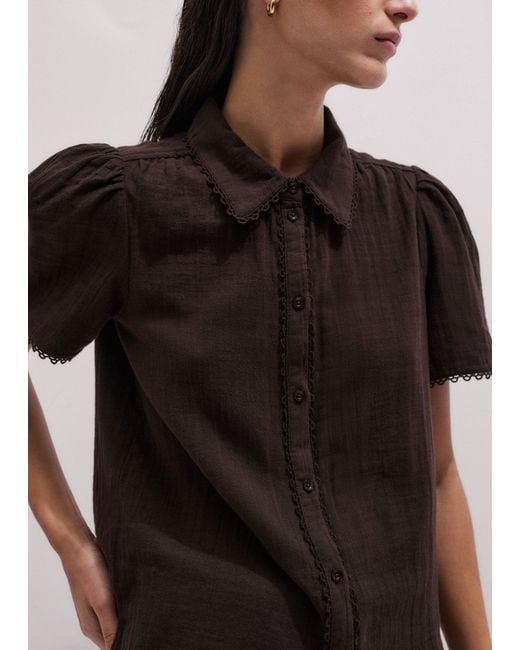 ME+EM Multicolor Cheesecloth Trim Detail Blouse
