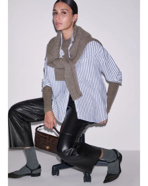 ME+EM Gray Cheesecloth Relaxed Striped Shirt