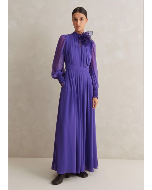 ME+EM Purple Silk Full-length Dress With Corsage + Belt