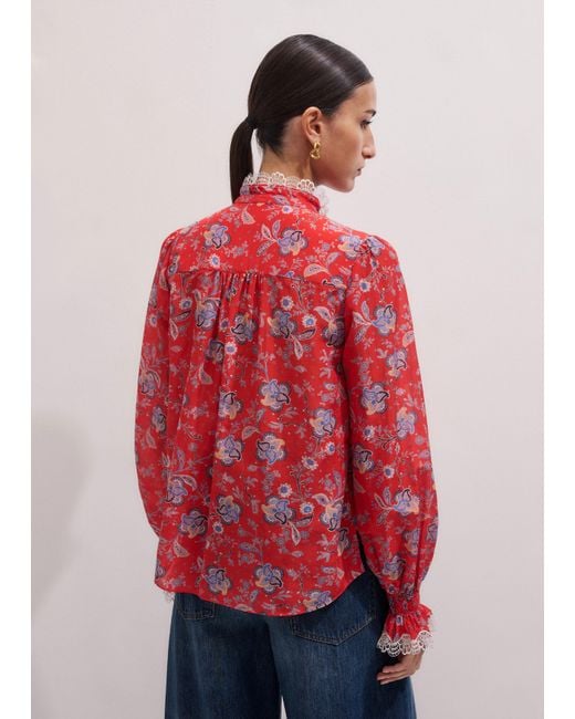 ME+EM Red Ornate Floral Paisley Print Blouse