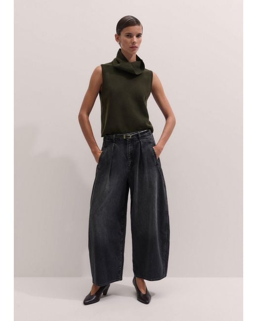 ME+EM Black Pleated Barrel Jean
