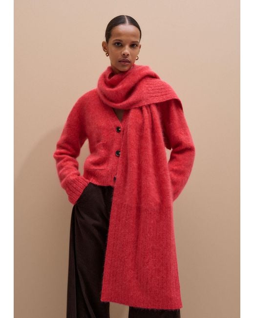 ME+EM Red Brushed Cashmere Mouliné Scarf True Scarlet Mouliné