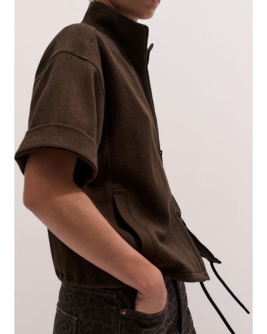 ME+EM Brown Relaxed Zip Through Top-Chocolate
