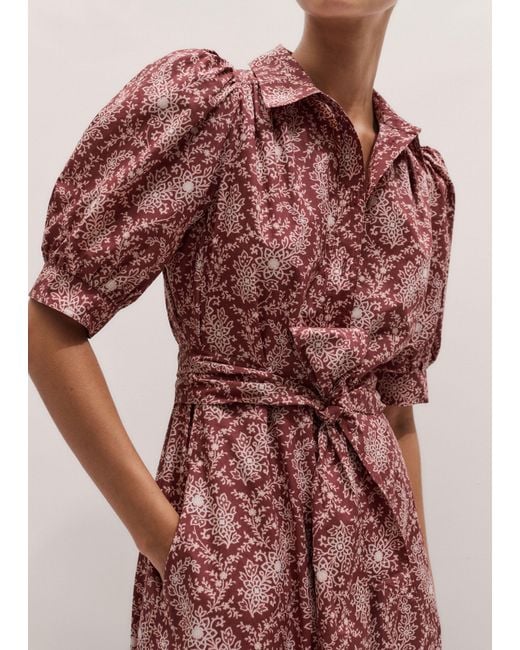 ME+EM Pink Cotton Dotted Floral Paisley Midi Shirt Dress + Belt
