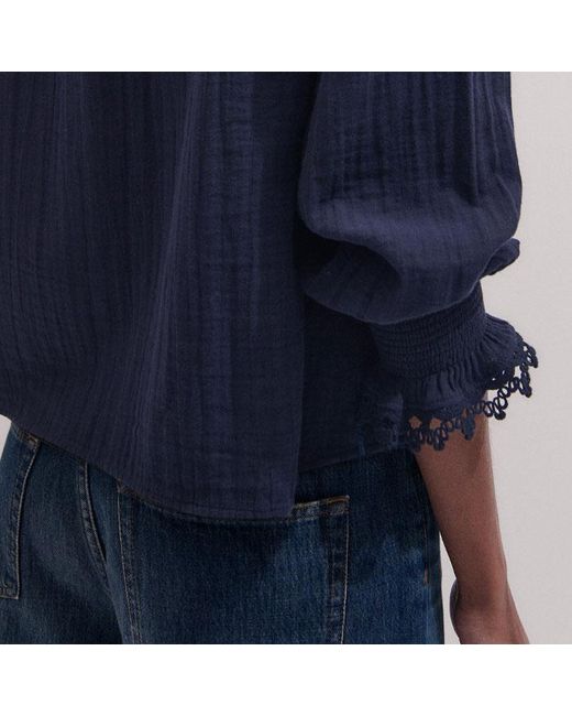ME+EM Blue Cheesecloth Intricate Detail Blouse