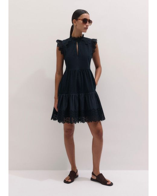 ME+EM Blue Broderie Slub Short Swing Dress