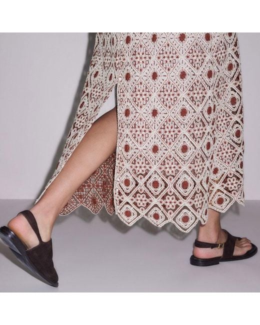 ME+EM Pink Graphic Cotton Lace Slim Maxi Dress Rosewood-Cream