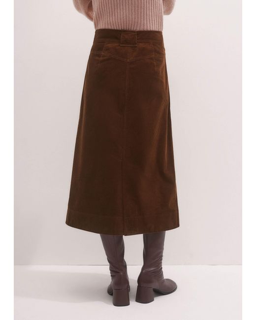 ME+EM Brown Cotton Cord Midi A-Line Skirt